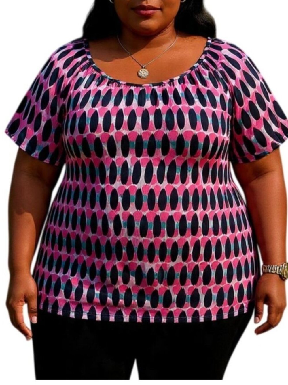 Lane Bryant Plus Size 34/36 Multicolor Abstract Pattern Top Short Sleeve Blouse